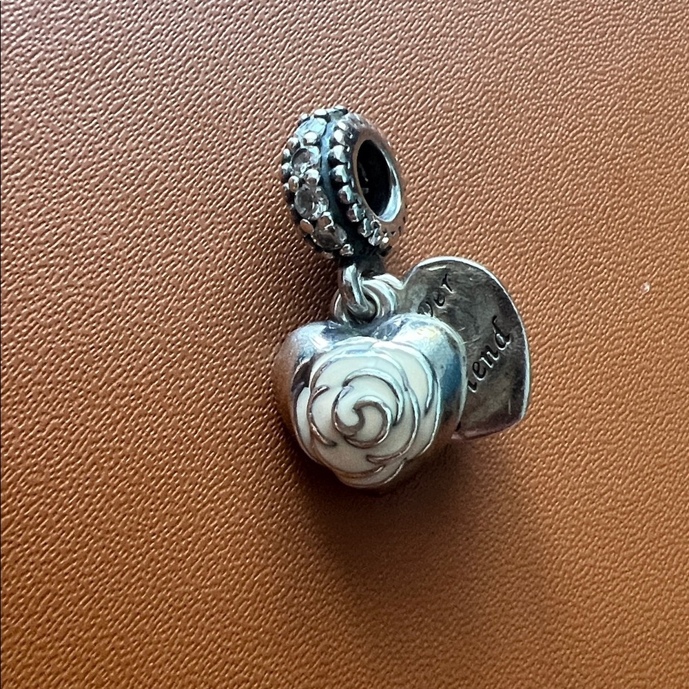 Pandora Mother's Rose Forever Friends Enamel & Sterling Double Charm